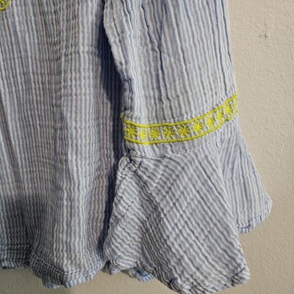 Crown & Ivy Blue White Striped Lime Embroidered Blouse Bell Sleeves Size XL - Picture 3 of 8